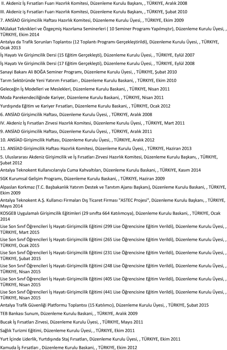 ANSİAD Girişimcilik Haftası Hazırlık Komitesi, Düzenleme Kurulu Üyesi,, TÜRKIYE, Ekim 2009 Mülakat Teknikleri ve Özgeçmiş Hazırlama Seminerleri ( 10 Seminer Programı Yapılmıştır), Düzenleme Kurulu