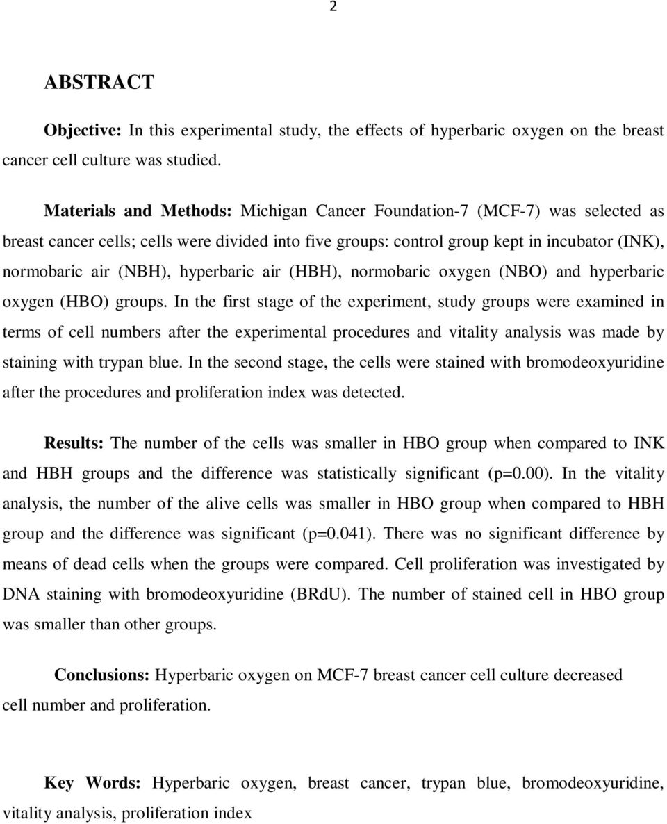 hyperbaric air (HBH), normobaric oxygen (NBO) and hyperbaric oxygen (HBO) groups.