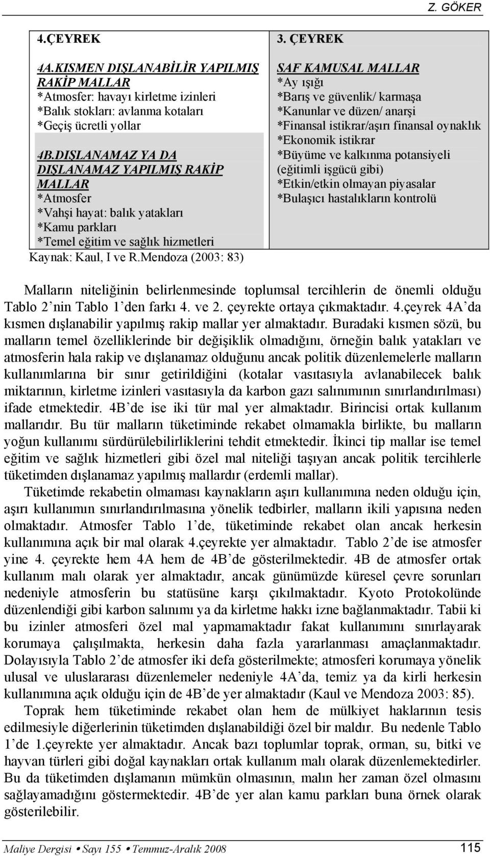 ÇEYREK SAF KAMUSAL MALLAR *Ay ışığı *Barış ve güvenlik/ karmaşa *Kanunlar ve düzen/ anarşi *Finansal istikrar/aşırı finansal oynaklık *Ekonomik istikrar *Büyüme ve kalkınma potansiyeli (eğitimli