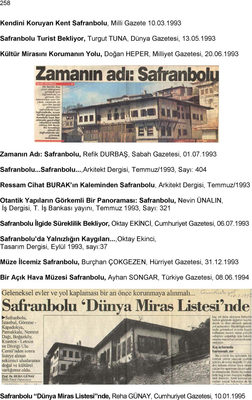 Refik DURBAŞ, Sabah Gazetesi, 01.07.1993 Safranbolu.