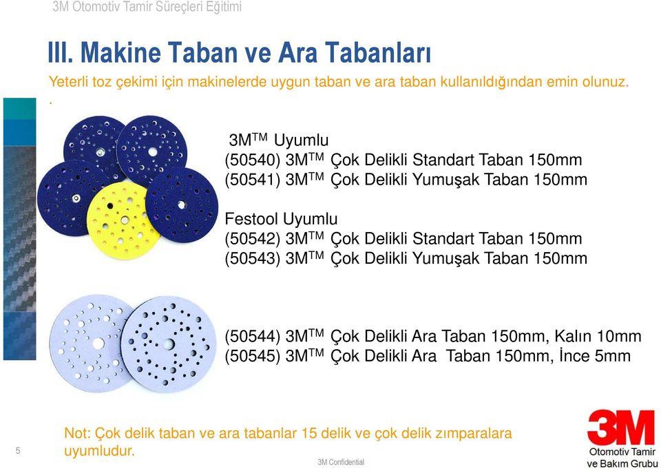 3M TM Çok Delikli Standart Taban 150mm (50543) 3M TM Çok Delikli Yumuşak Taban 150mm (50544) 3M TM Çok Delikli Ara Taban 150mm,