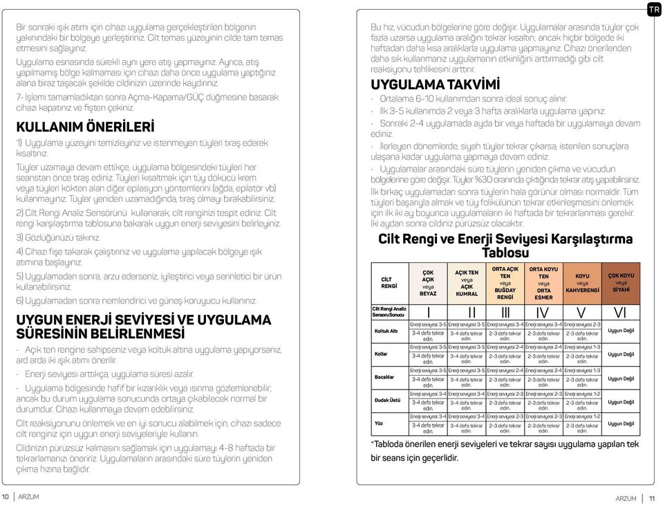 7- İşlemi tamamladıktan sonra Açma-Kapama/GÜÇ düğmesine basarak cihazı kapatınız ve fişten çekiniz. KULLANIM ÖNERİLERİ 1) Uygulama yüzeyini temizleyiniz ve istenmeyen tüyleri tıraş ederek kısaltınız.