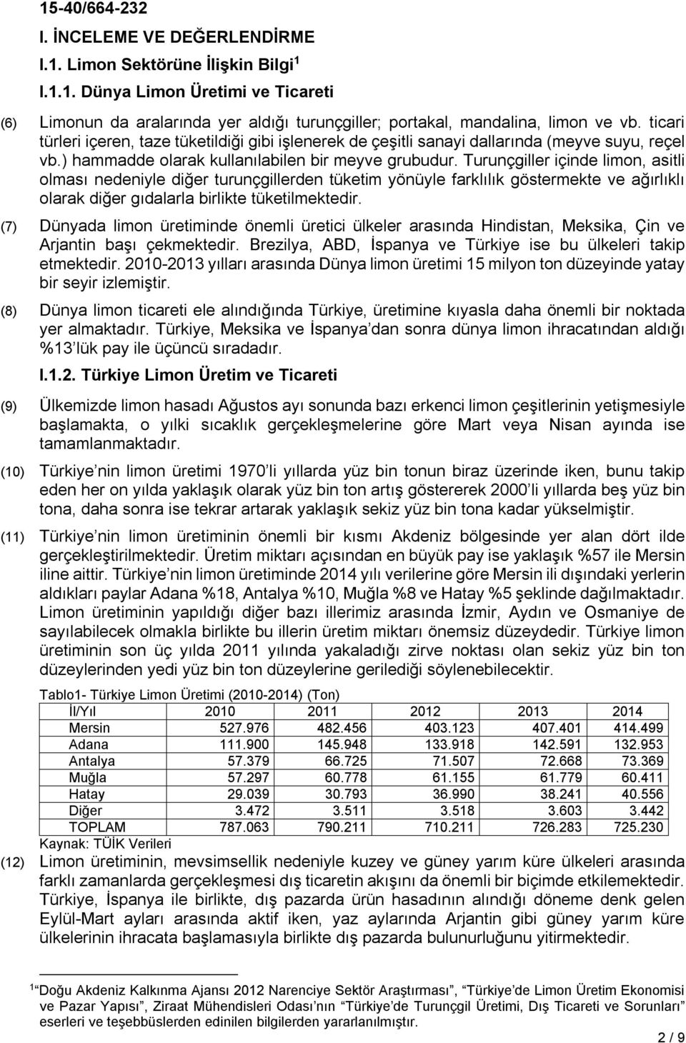 Turunçgiller içinde limon, asitli olması nedeniyle diğer turunçgillerden tüketim yönüyle farklılık göstermekte ve ağırlıklı olarak diğer gıdalarla birlikte tüketilmektedir.