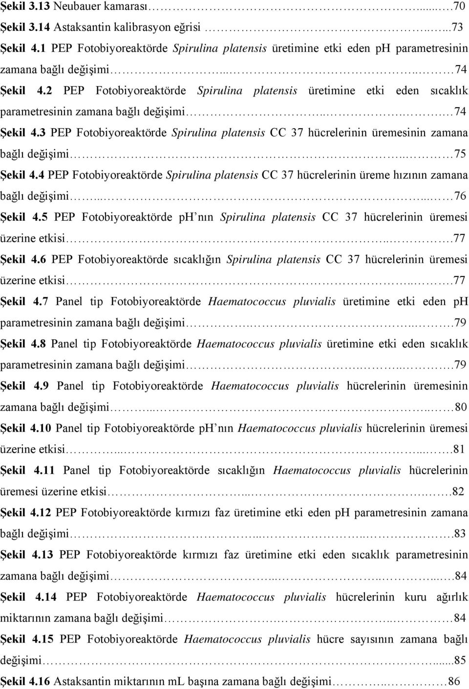 . 75 Şekil 4.4 PEP Fotobiyoreaktörde Spirulina platensis CC 37 hücrelerinin üreme hızının zamana bağlı değişimi...... 76 Şekil 4.