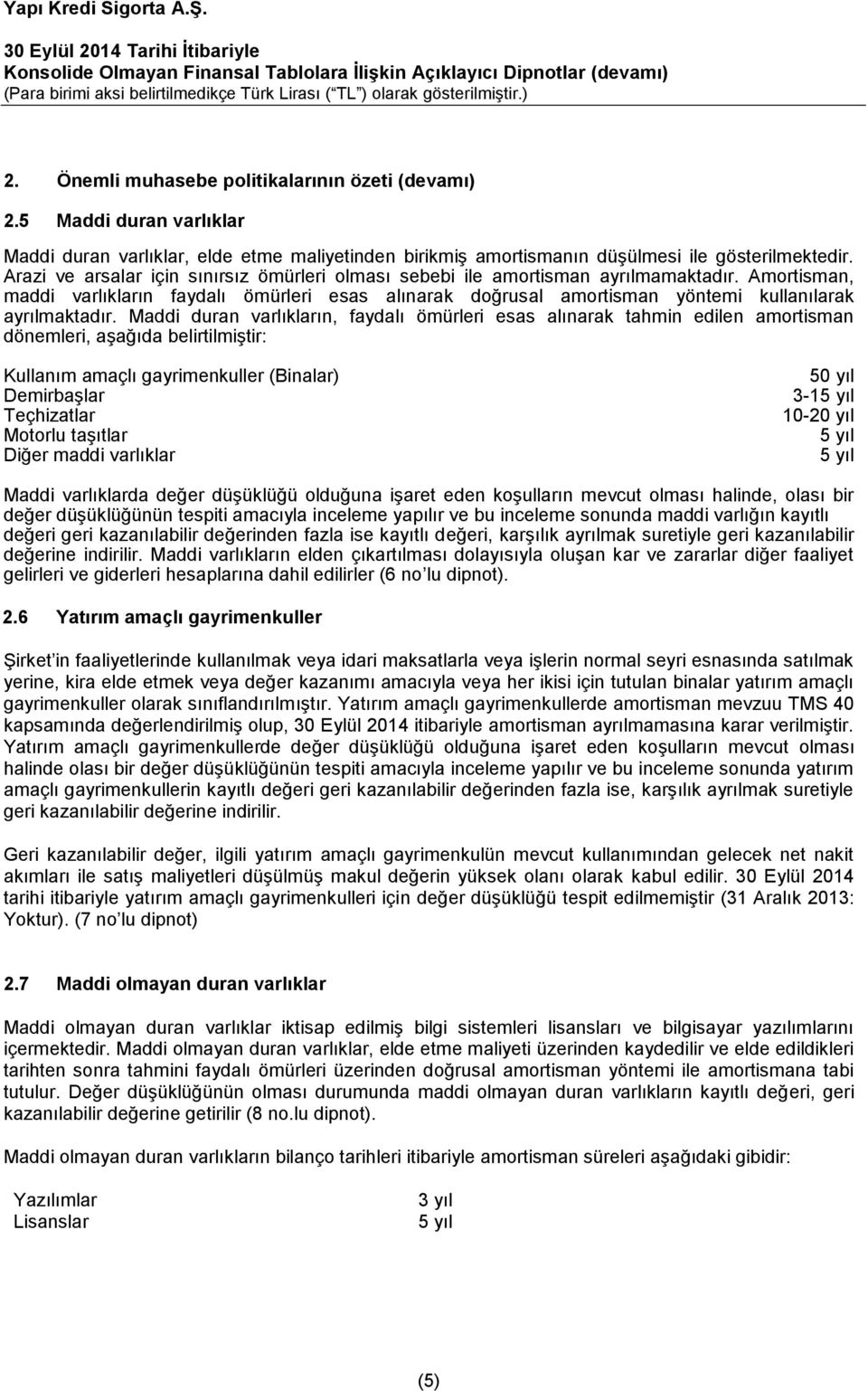 Amortisman, maddi varlıkların faydalı ömürleri esas alınarak doğrusal amortisman yöntemi kullanılarak ayrılmaktadır.