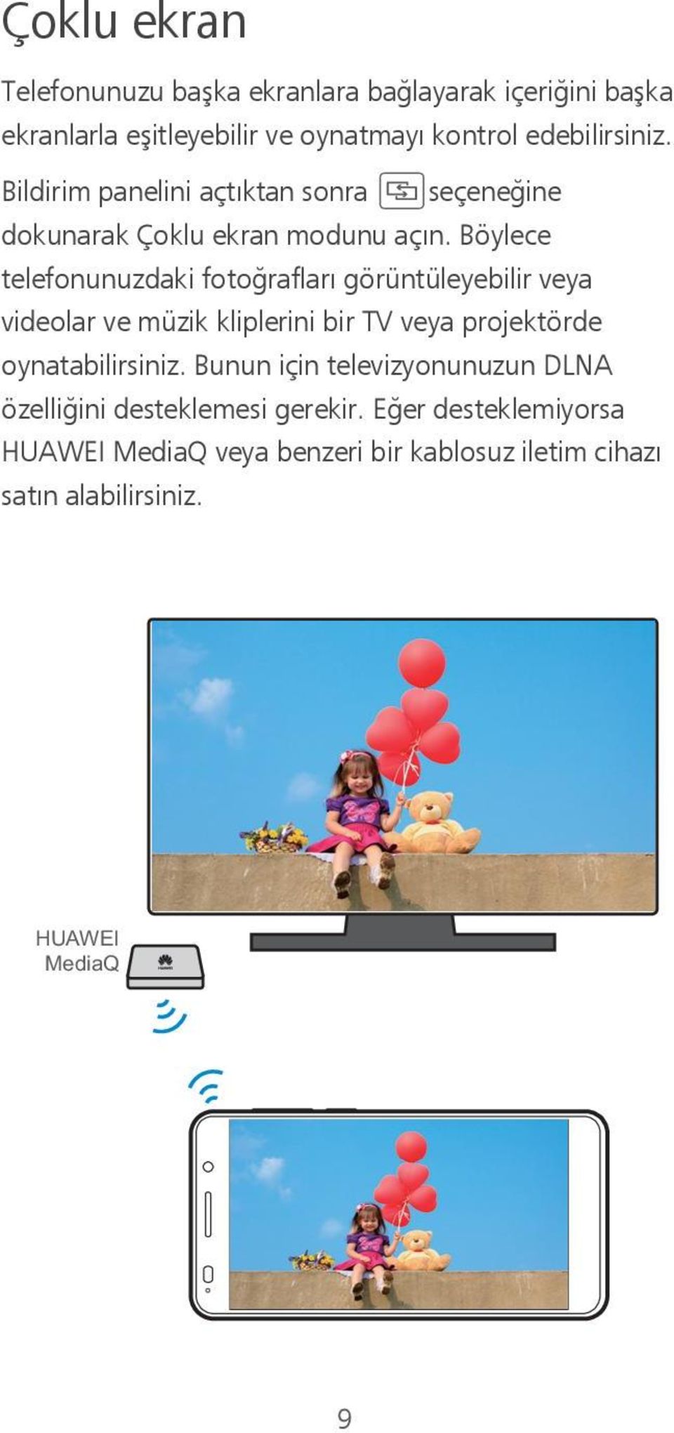 Böylece telefonunuzdaki fotoğrafları görüntüleyebilir veya videolar ve müzik kliplerini bir TV veya projektörde oynatabilirsiniz.