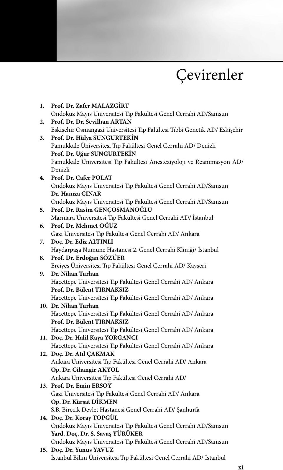 Prof. Dr. Mehmet OĞUZ Gazi Üniversitesi Tıp Fakültesi Genel Cerrahi AD/ Ankara 7. Doç. Dr. Ediz ALTINLI Haydarpaşa Numune Hastanesi 2. Genel Cerrahi Kliniği/ İstanbul 8. Prof. Dr. Erdoğan SÖZÜER Erciyes Üniversitesi Tıp Fakültesi Genel Cerrahi AD/ Kayseri 9.