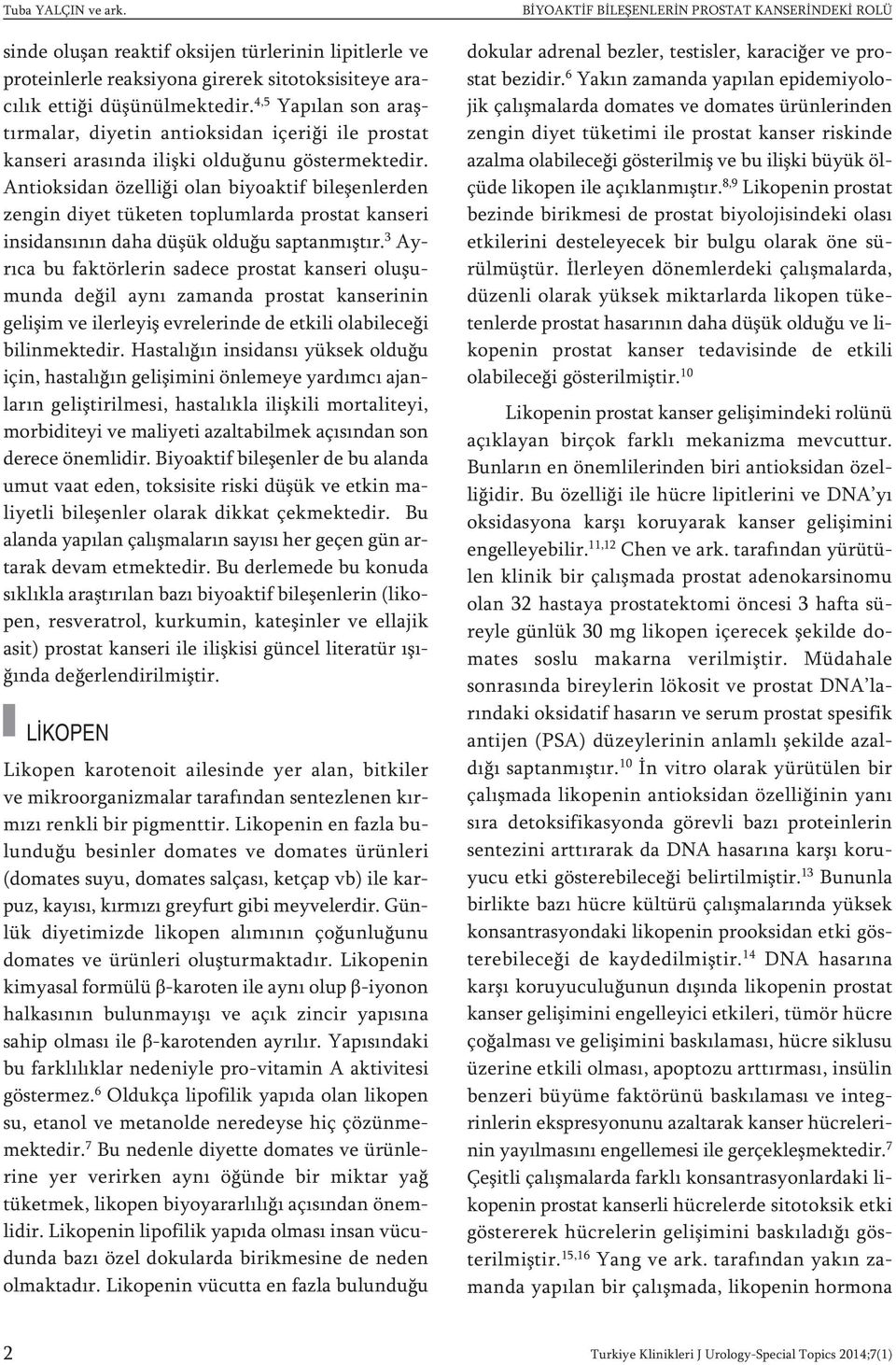 Antioksidan özelliği olan biyoaktif bileşenlerden zengin diyet tüketen toplumlarda prostat kanseri insidansının daha düşük olduğu saptanmıştır.