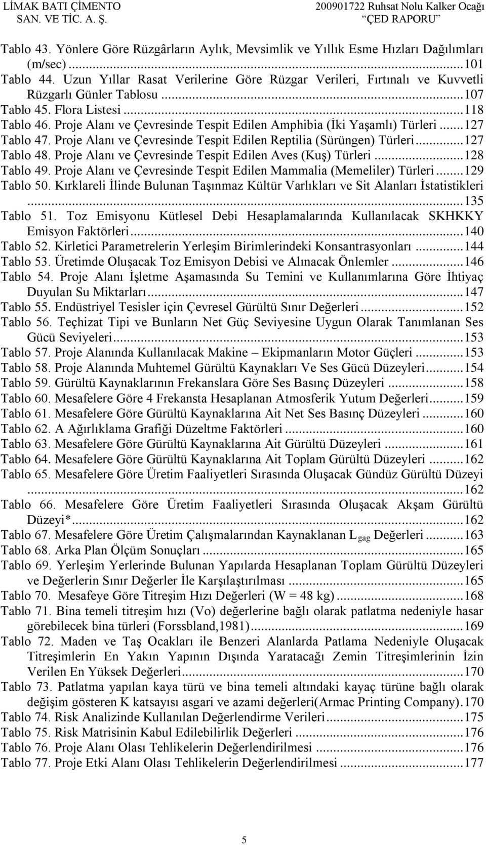 Proje Alanı ve Çevresinde Tespit Edilen Amphibia (İki Yaşamlı) Türleri... 127 Tablo 47. Proje Alanı ve Çevresinde Tespit Edilen Reptilia (Sürüngen) Türleri... 127 Tablo 48.