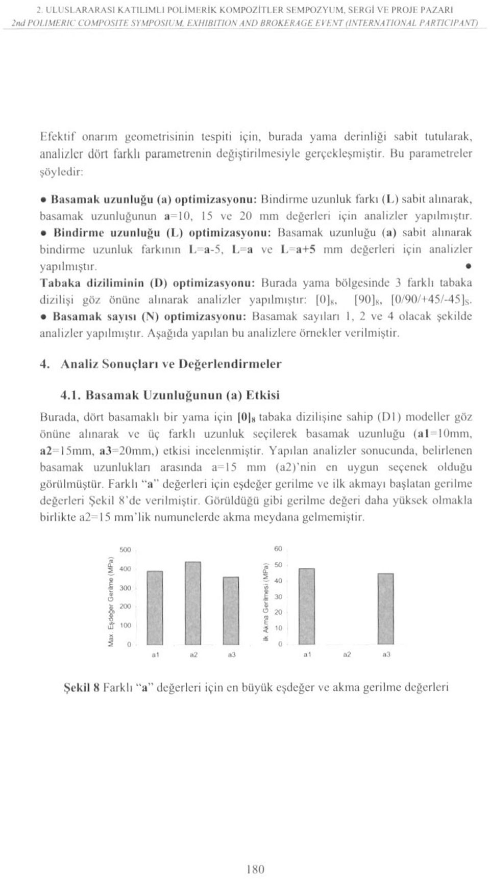 Hu parametreler şöyledir: Basamak u/uıılıığu (a) oplimizasvonu: Bindirme uzunluk farkı (I.) sabil alınarak, basamak uzunluğunun a=10, 15 ve 20 mm değerleri için analizler yapılmıştır.