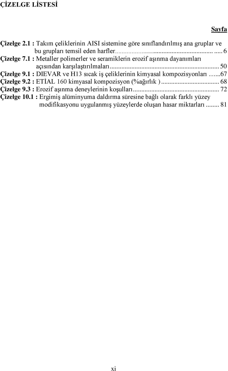 1 : DIEVAR ve H13 sıcak iş çeliklerinin kimyasal kompozisyonları...67 Çizelge 9.2 : ETİAL 160 kimyasal kompozisyon (%ağırlık )... 68 Çizelge 9.