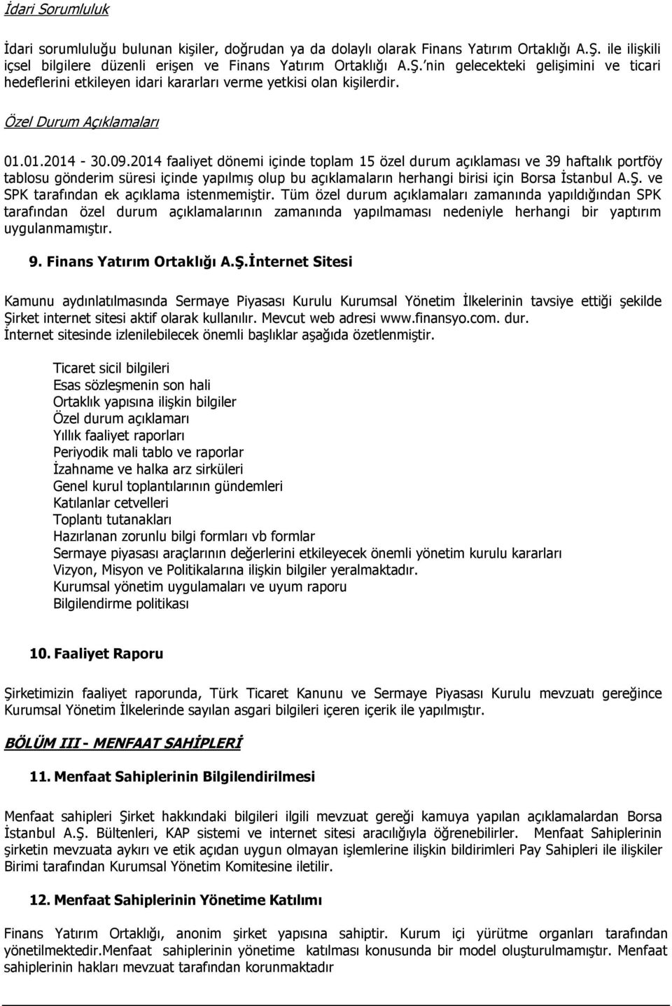 Özel Durum Açıklamaları 01.01.2014-30.09.