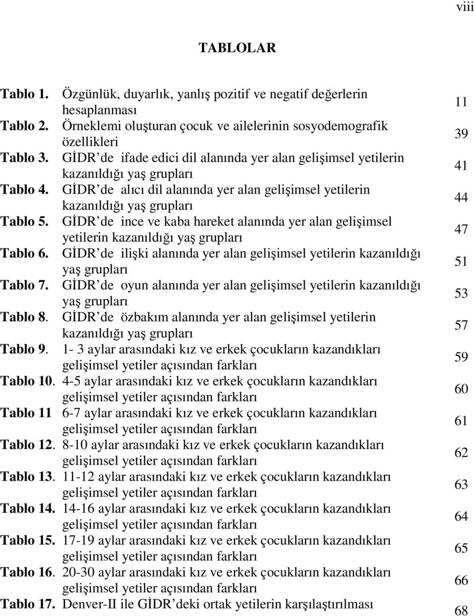 GİDR de ince ve kaba hareket alanında yer alan gelişimsel yetilerin kazanıldığı yaş grupları Tablo 6. GİDR de ilişki alanında yer alan gelişimsel yetilerin kazanıldığı yaş grupları Tablo 7.