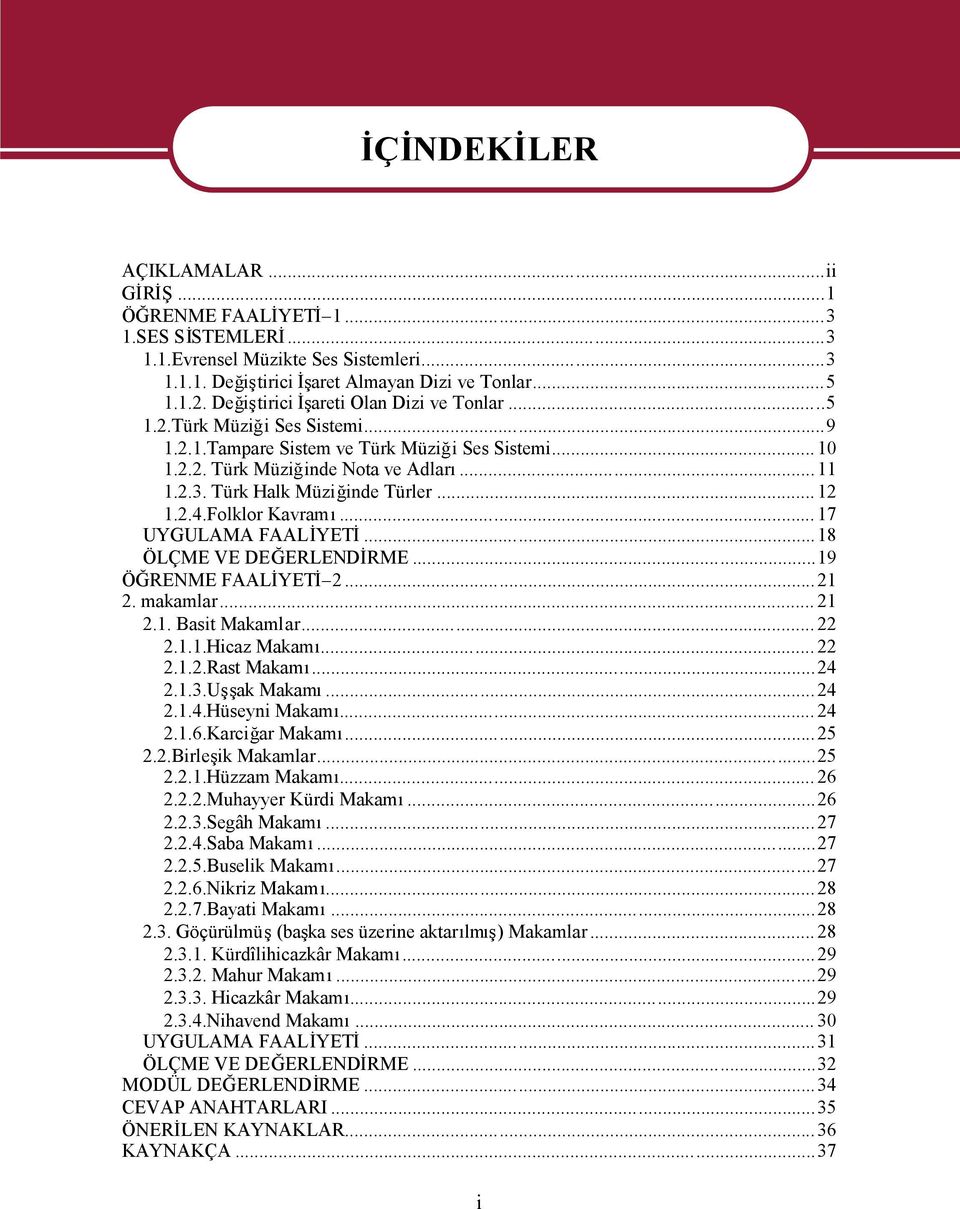 Türk Halk Müziğinde Türler... 12 1.2.4.Folklor Kavramı... 17 UYGULAMA FAALİYETİ...18 ÖLÇME VE DEĞERLENDİRME...19 ÖĞRENME FAALİYETİ 2... 21 2. makamlar... 21 2.1. Basit Makamlar... 22 2.1.1.Hicaz Makamı.