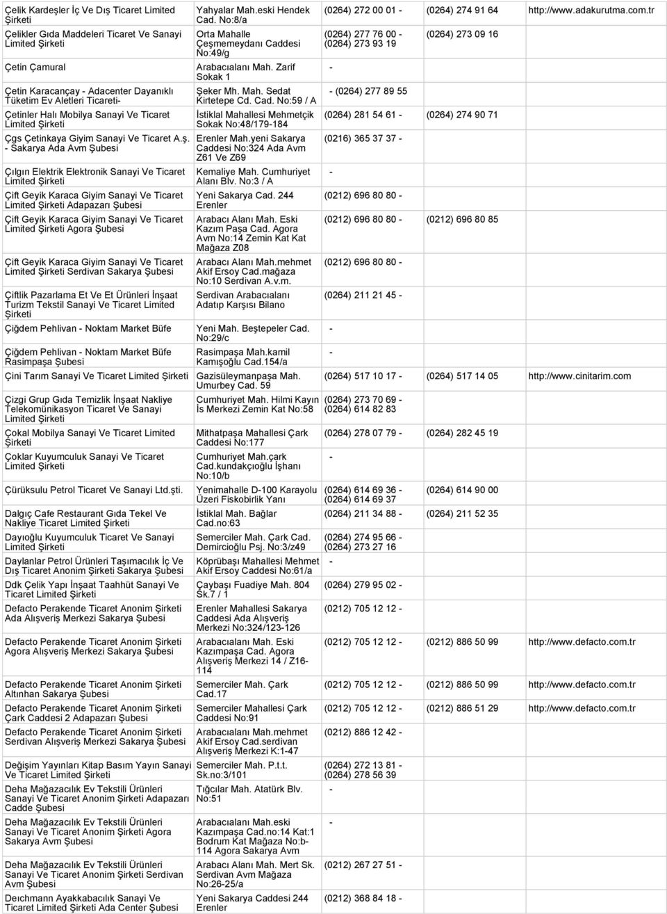 Sakarya Ada Avm Çılgın Elektrik Elektronik Sanayi Ve Ticaret Limited Çift Geyik Karaca Giyim Sanayi Ve Ticaret Limited Adapazarı Çift Geyik Karaca Giyim Sanayi Ve Ticaret Limited Agora Çift Geyik