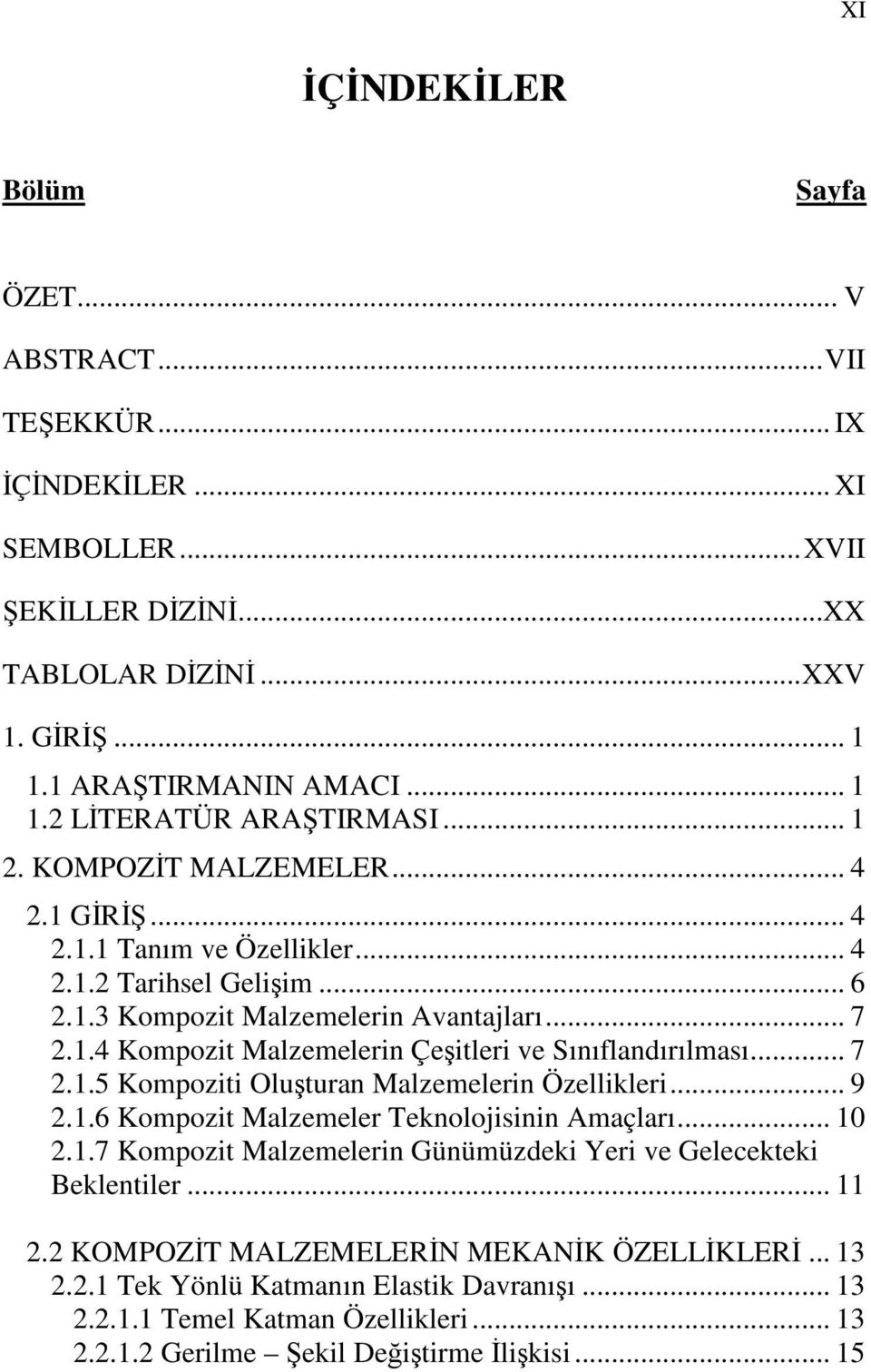 .4 Kompozit Malzemelerin Çeşitleri ve Sınıflandırılması... 7..5 Kompoziti Oluşturan Malzemelerin Özellikleri... 9..6 Kompozit Malzemeler Teknolojisinin Amaçları.