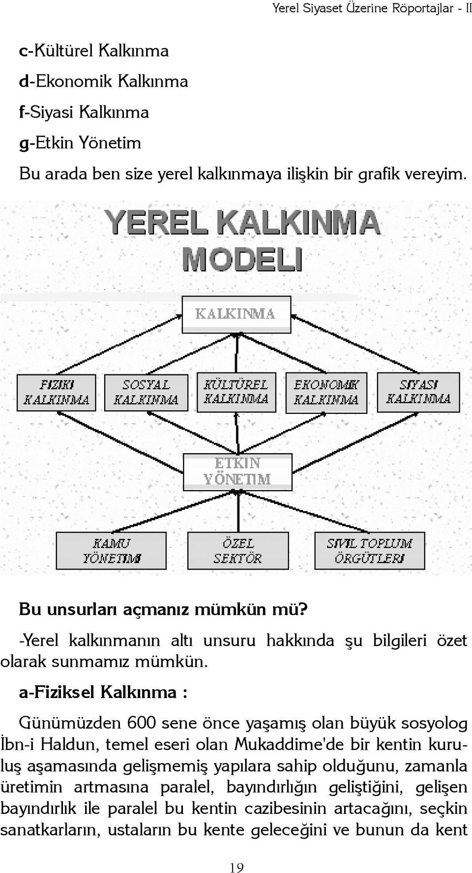 a-fiziksel Kalkýnma : Günümüzden 600 sene önce yaþamýþ olan büyük sosyolog Ýbn-i Haldun, temel eseri olan Mukaddime'de bir kentin kuruluþ aþamasýnda