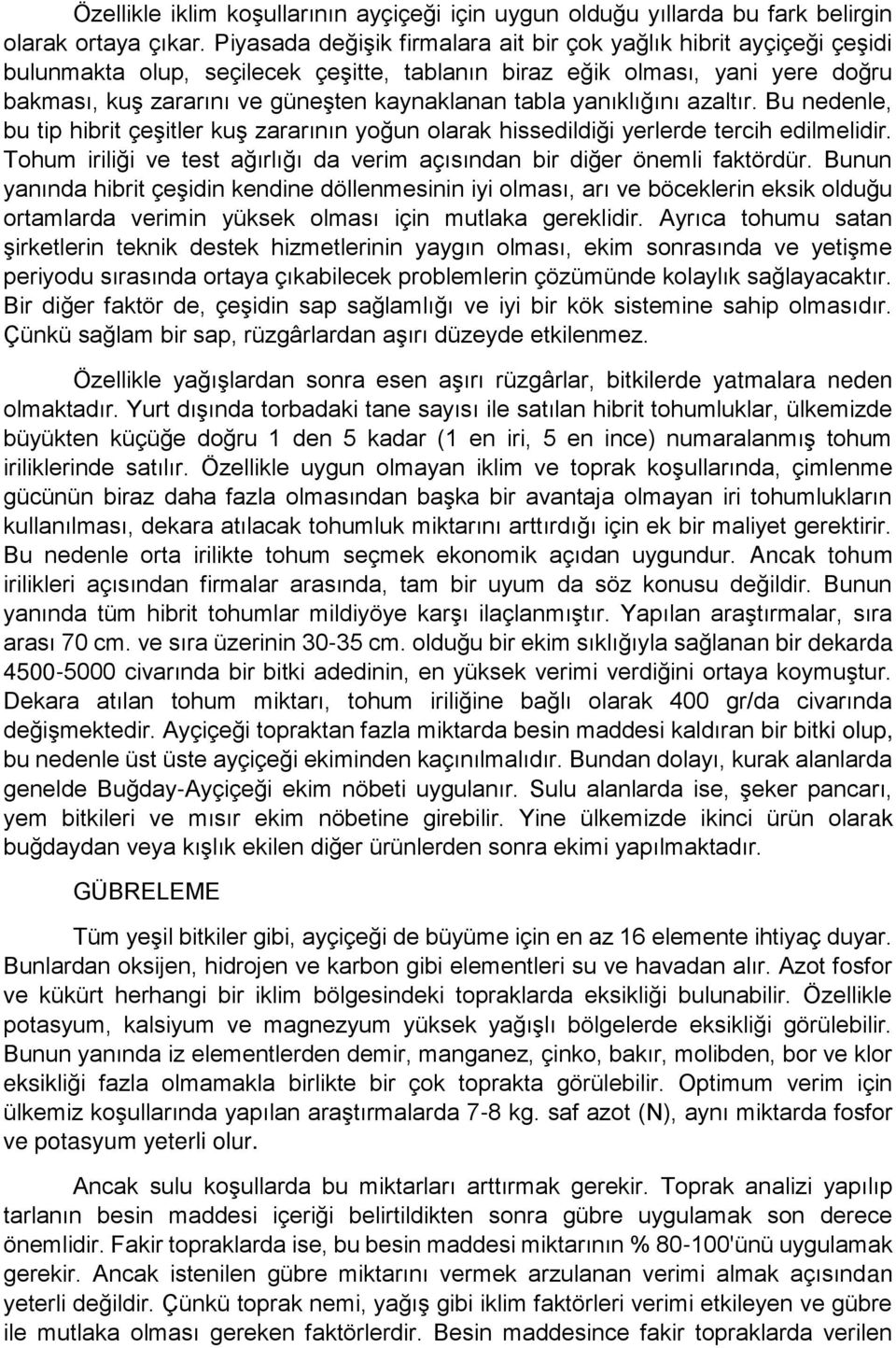 tabla yanıklığını azaltır. Bu nedenle, bu tip hibrit çeşitler kuş zararının yoğun olarak hissedildiği yerlerde tercih edilmelidir.