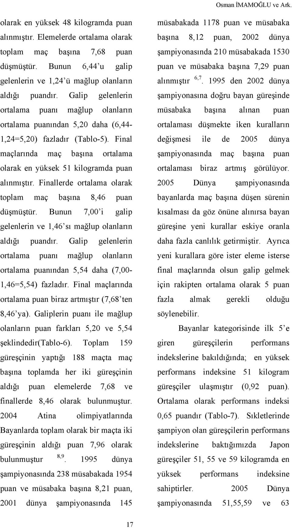 Finallerde ortalama olarak toplam maç 8,46 düşmüştür. Bunun 7,00 i galip gelenlerin ve 1,46 sı mağlup olanların aldığı dır.