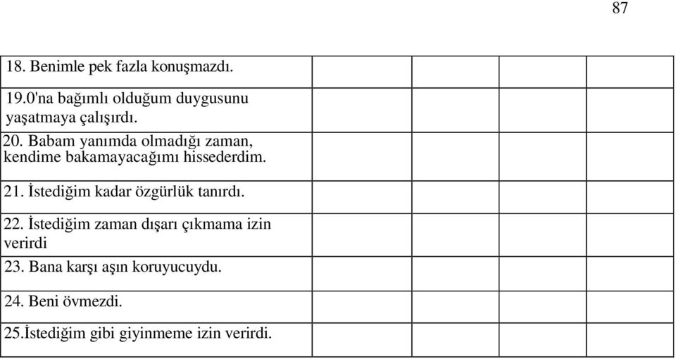 Babam yanımda olmadığı zaman, kendime bakamayacağımı hissederdim. 21.