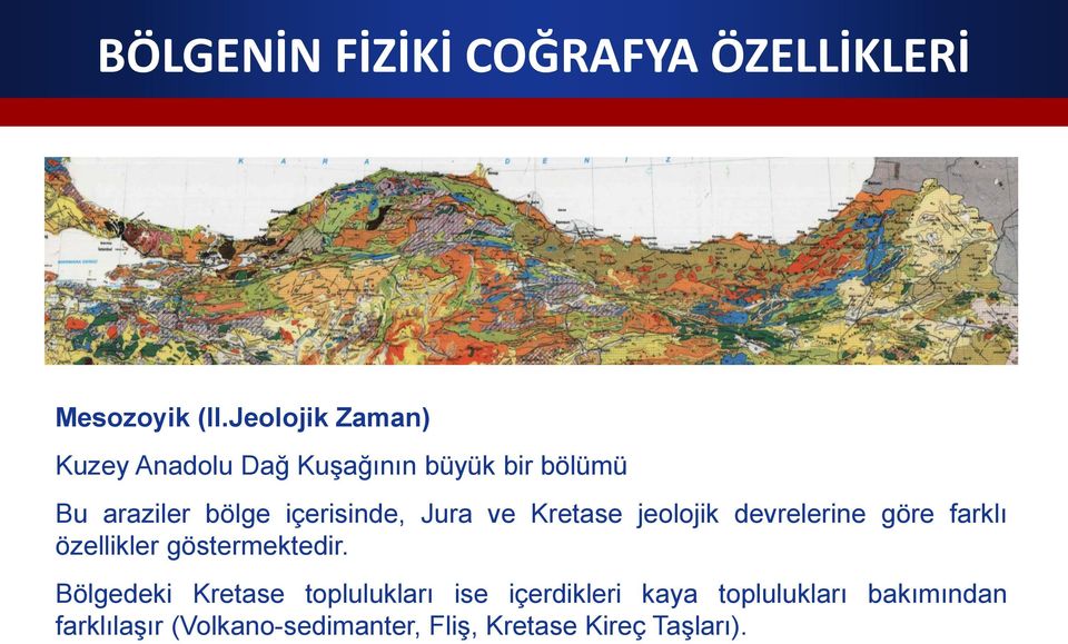 içerisinde, Jura ve Kretase jeolojik devrelerine göre farklı özellikler göstermektedir.