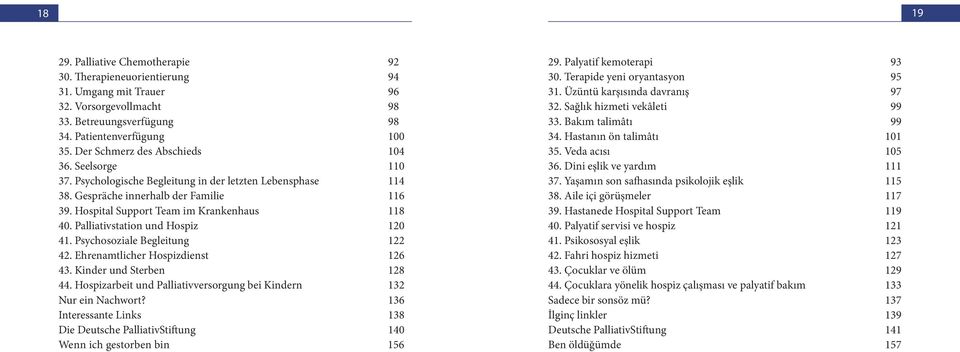 Palliativstation und Hospiz 120 41. Psychosoziale Begleitung 122 42. Ehrenamtlicher Hospizdienst 126 43. Kinder und Sterben 128 44.