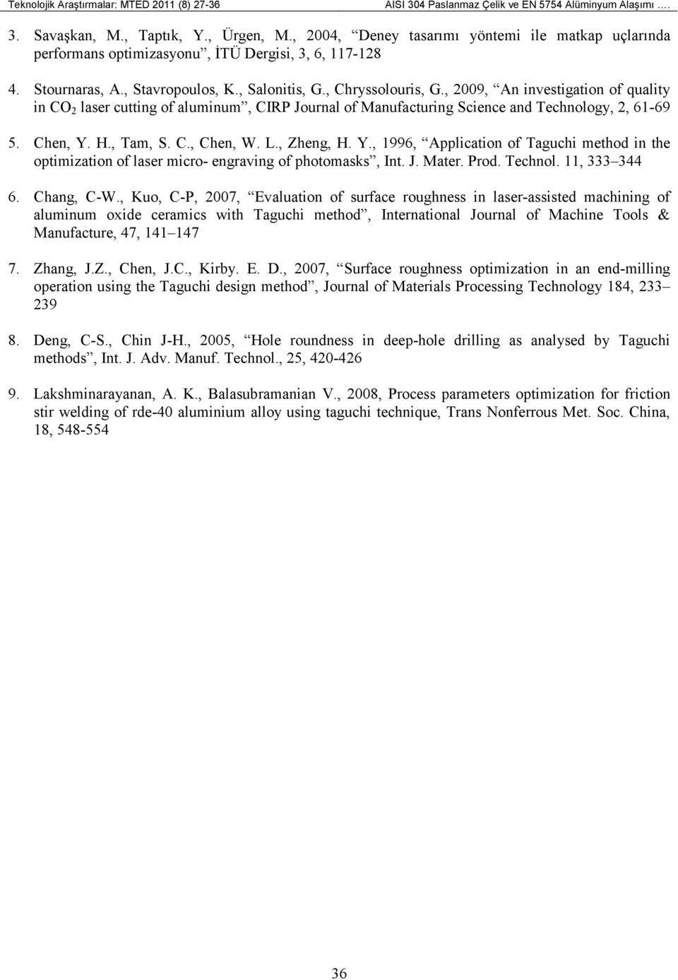 , 009, An investigation of quality in CO laser cutting of aluinu, CIRP Journal of Manufacturing cience and Technology,, 6-69 5. Chen,. H., Ta,. C., Chen, W. L., Zheng, H.