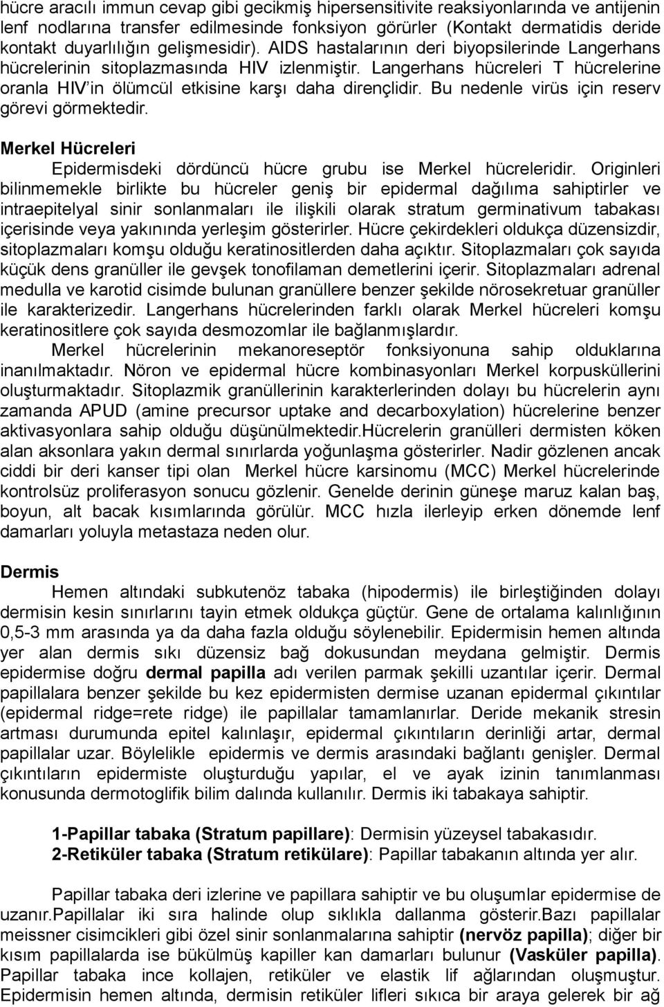 Bu nedenle virüs için reserv görevi görmektedir. Merkel Hücreleri Epidermisdeki dördüncü hücre grubu ise Merkel hücreleridir.