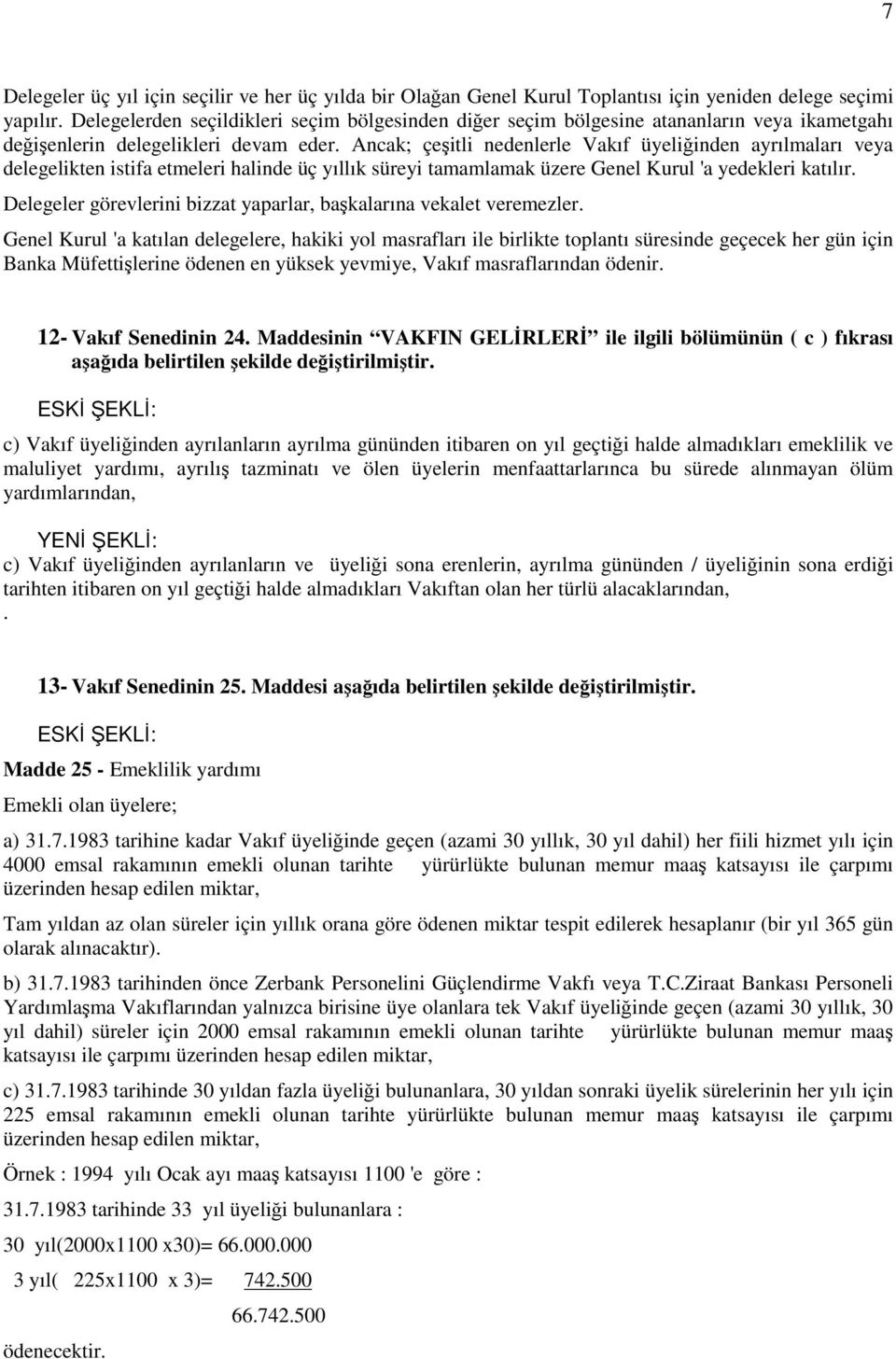 Ancak; çeşitli nedenlerle Vakıf üyeliğinden ayrılmaları veya delegelikten istifa etmeleri halinde üç yıllık süreyi tamamlamak üzere Genel Kurul 'a yedekleri katılır.