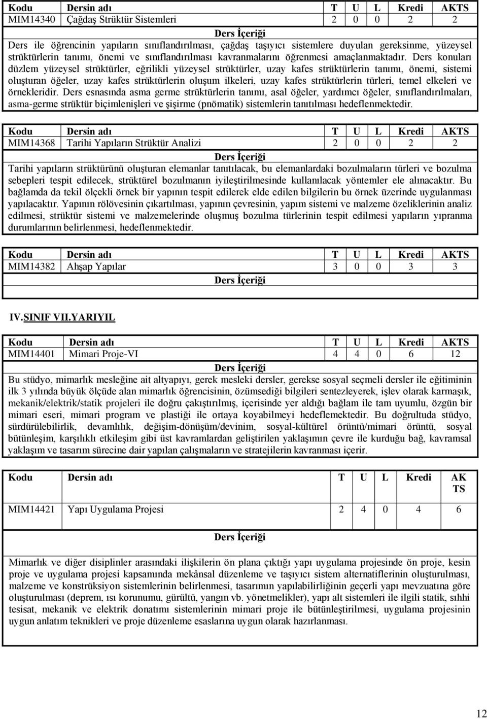 Ders konuları düzlem yüzeysel strüktürler, eğrilikli yüzeysel strüktürler, uzay kafes strüktürlerin tanımı, önemi, sistemi oluşturan öğeler, uzay kafes strüktürlerin oluşum ilkeleri, uzay kafes