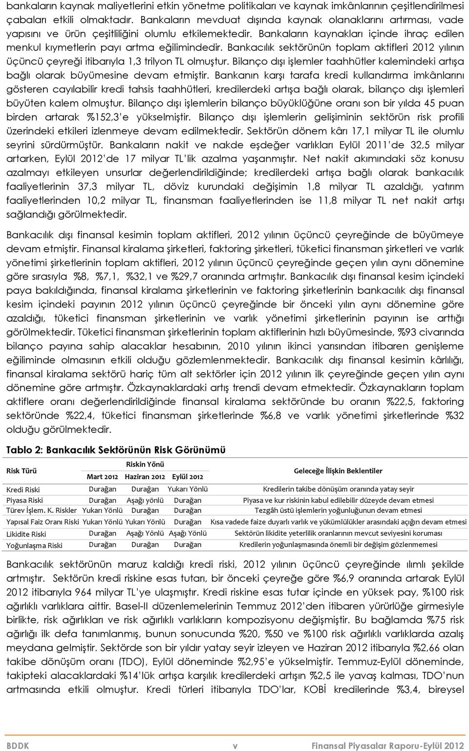 Bankaların kaynakları içinde ihraç edilen menkul kıymetlerin payı artma eğilimindedir. Bankacılık sektörünün toplam aktifleri 212 yılının üçüncü çeyreği itibarıyla 1,3 trilyon TL olmuştur.