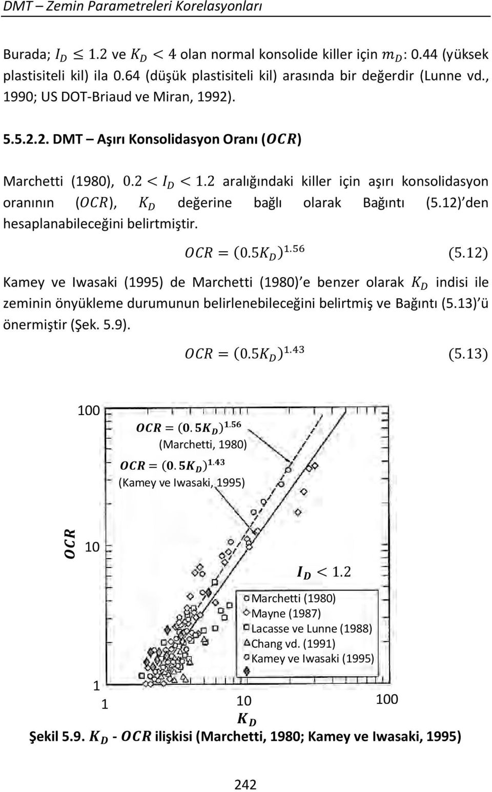 12) den hesaplanabileceğini belirtmiştir. Kamey ve Iwasaki (1995) de Marchetti (1980) e benzer olarak indisi ile zeminin önyükleme durumunun belirlenebileceğini belirtmiş ve Bağıntı (5.