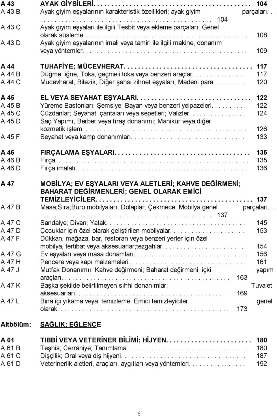 ............................................. 108 A 43 D Ayak giyim eģyalarının imali veya tamiri ile ilgili makine, donanım veya yöntemler.............................................. 109 A 44 TUHAFĠYE; MÜCEVHERAT.