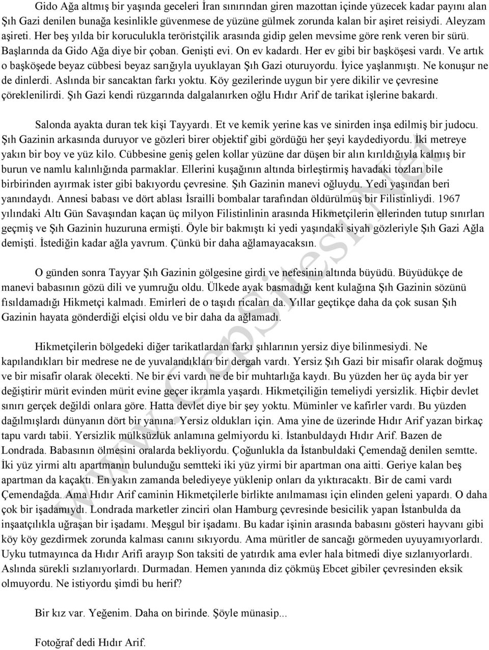 Her ev gibi bir başköşesi vardı. Ve artık o başköşede beyaz cübbesi beyaz sarığıyla uyuklayan Şıh Gazi oturuyordu. İyice yaşlanmıştı. Ne konuşur ne de dinlerdi. Aslında bir sancaktan farkı yoktu.