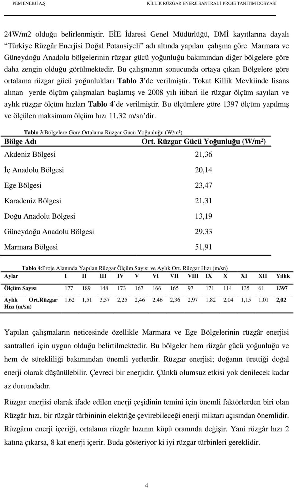 bakımından diğer bölgelere göre daha zengin olduğu görülmektedir. Bu çalışmanın sonucunda ortaya çıkan Bölgelere göre ortalama rüzgar gücü yoğunlukları Tablo 3 de verilmiştir.