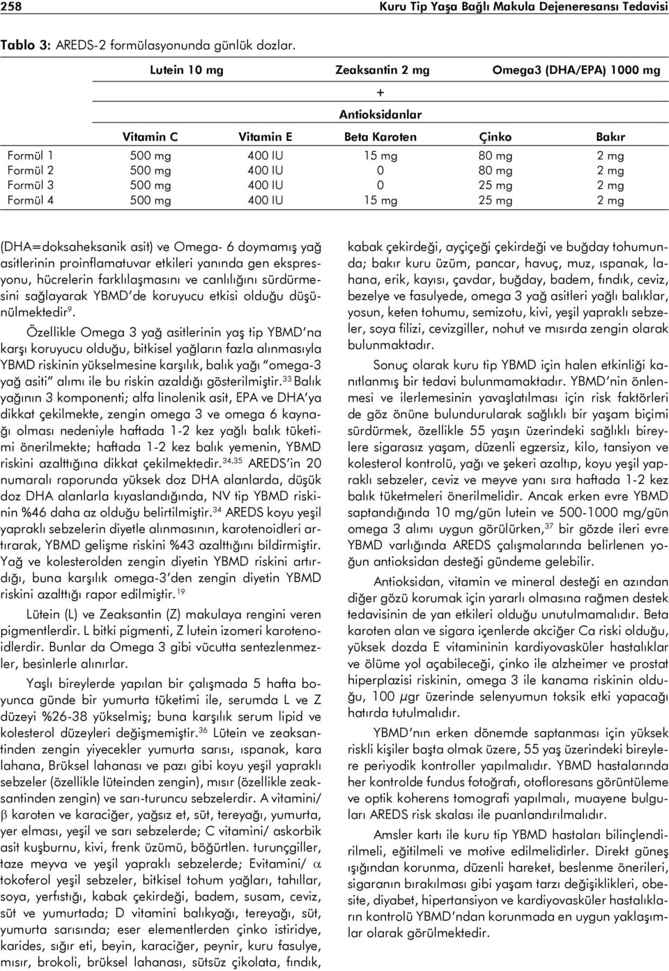 3 500 mg 400 IU 0 25 mg 2 mg Formül 4 500 mg 400 IU 15 mg 25 mg 2 mg (DHA=doksaheksanik asit) ve Omega- 6 doymamış yağ asitlerinin proinflamatuvar etkileri yanında gen ekspresyonu, hücrelerin