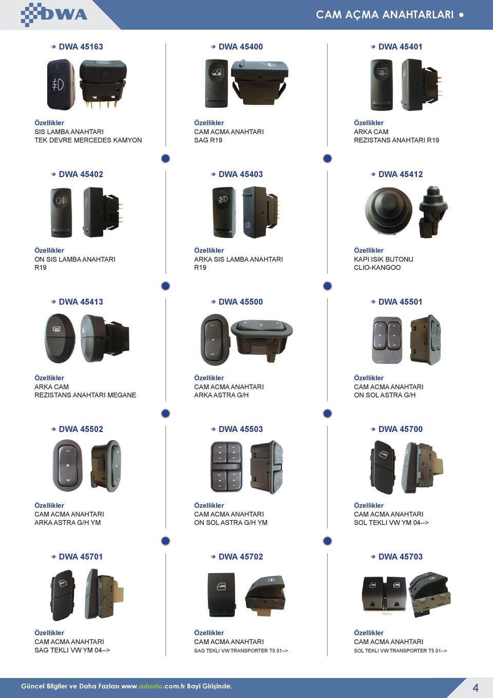 ARKA CAM REZISTANS ANAHTARI MEGANE ARKA ASTRA G/H ON SOL ASTRA G/H DWA 45502 DWA 45503 DWA 45700 ARKA ASTRA G/H YM ON SOL ASTRA