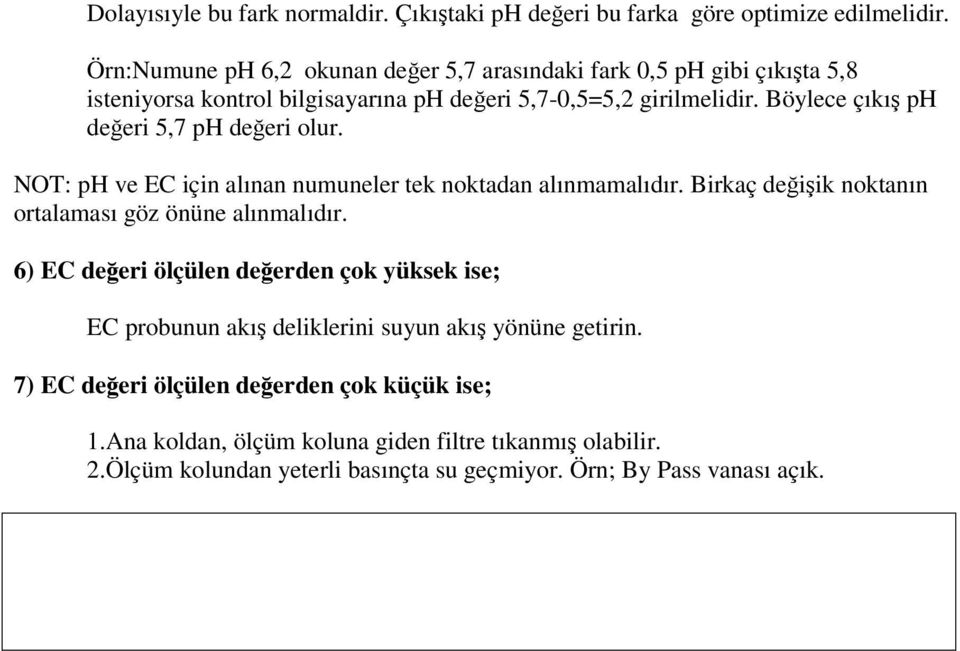 Böylece çıkı ph deeri 5,7 ph deeri olur. NOT: ph ve EC için alınan numuneler tek noktadan alınmamalıdır. Birkaç deiik noktanın ortalaması göz önüne alınmalıdır.