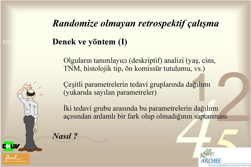 ) Çeşitli parametrelerin tedavi gruplarında dağılımı (yukarıda sayılan parametreler) İki