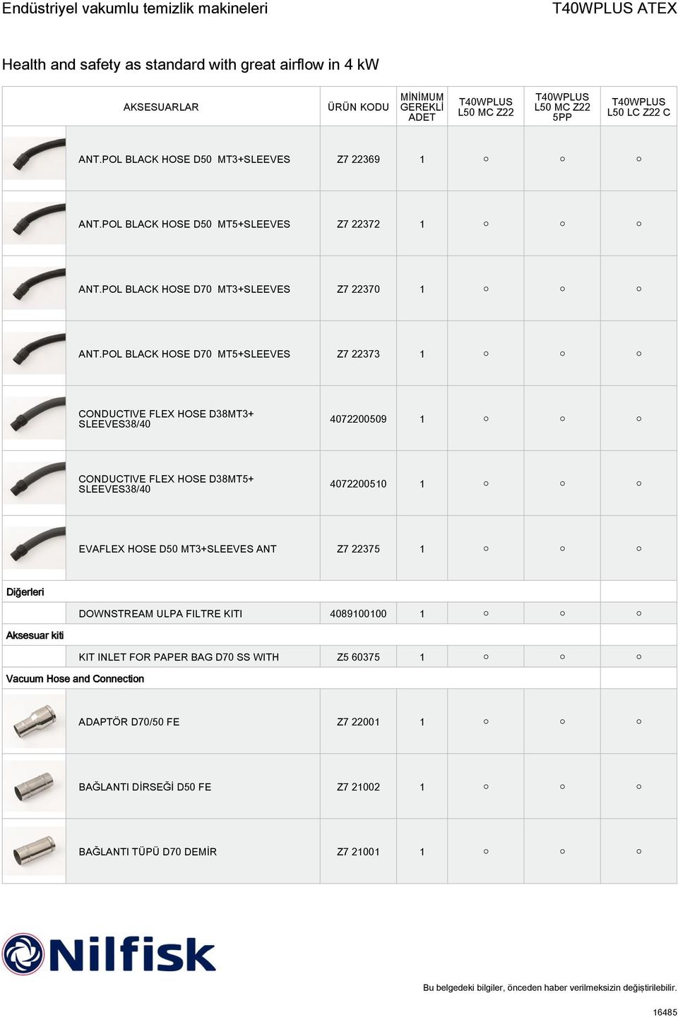 POL BLACK HOSE D70 MT5+SLEEVES Z7 22373 1 CONDUCTIVE FLEX HOSE D38MT3+ SLEEVES38/40 4072200509 1 CONDUCTIVE FLEX HOSE D38MT5+ SLEEVES38/40 4072200510 1