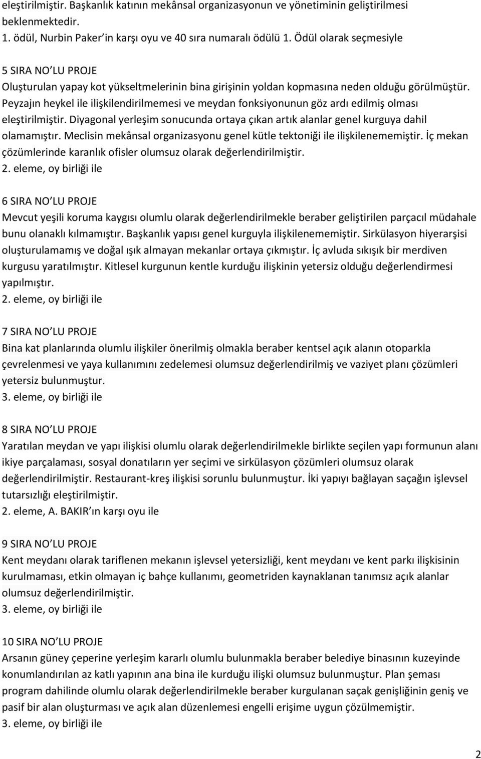 Peyzajın heykel ile ilişkilendirilmemesi ve meydan fonksiyonunun göz ardı edilmiş olması eleştirilmiştir. Diyagonal yerleşim sonucunda ortaya çıkan artık alanlar genel kurguya dahil olamamıştır.