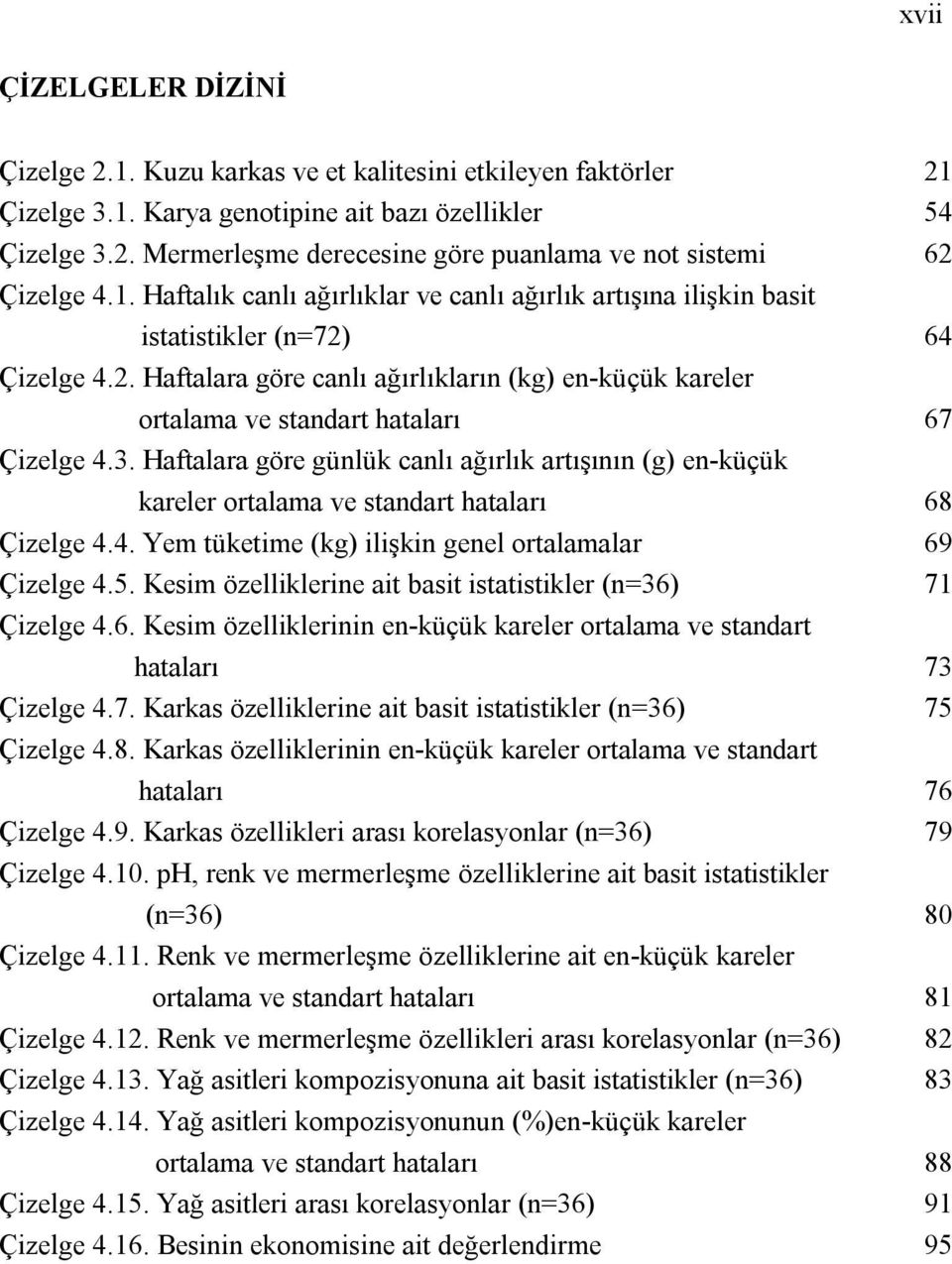 3. Haftalara göre günlük canlı ağırlık artışının (g) en-küçük kareler ortalama ve standart hataları Çizelge 4.4. Yem tüketime (kg) ilişkin genel ortalamalar Çizelge 4.5.