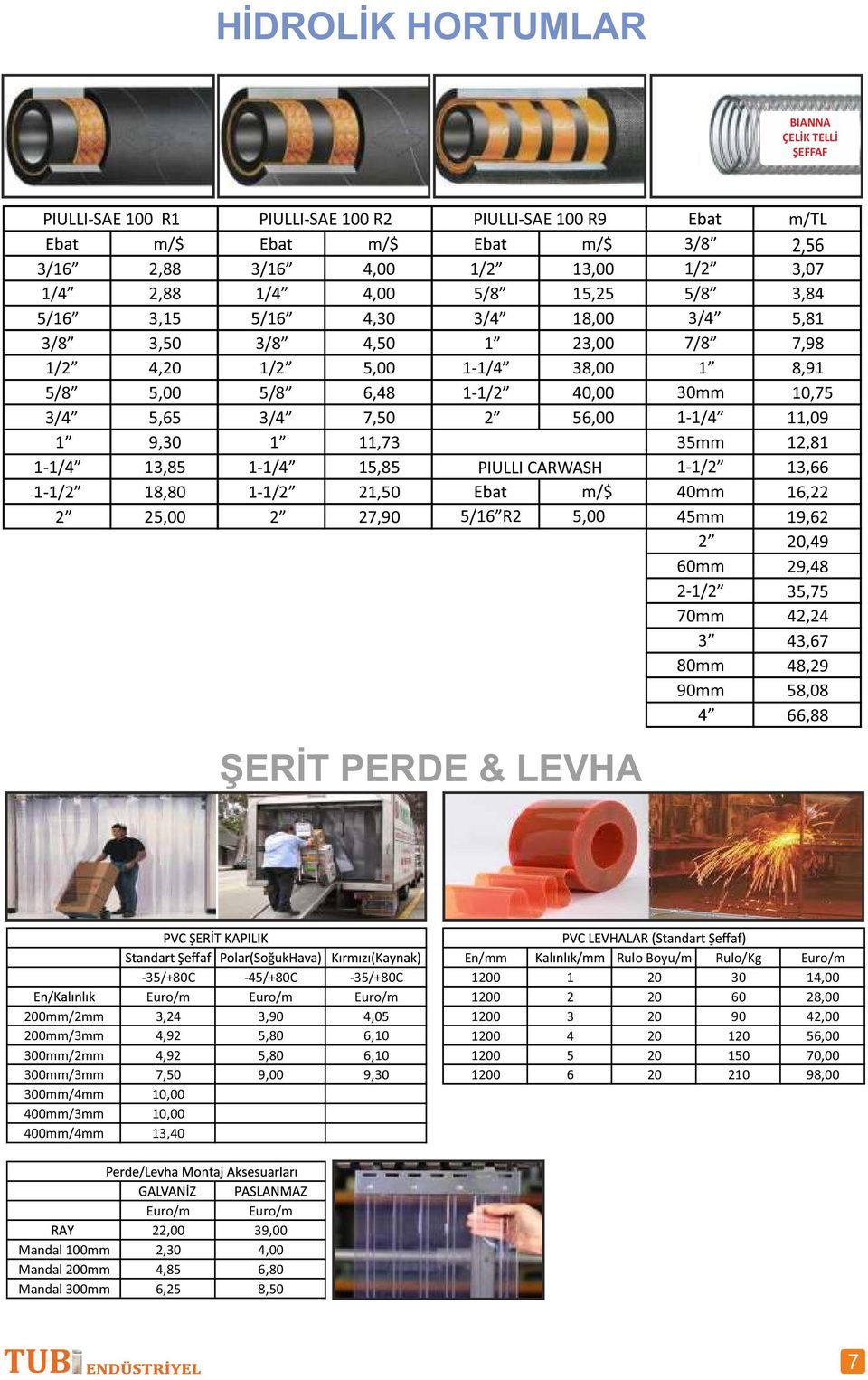 CARWASH m/$ 5/16 R2 5,00 ŞERİT PERDE & LEVHA m/tl 3/8 2,56 1/2 3,07 5/8 3,84 3/4 5,81 7/8 7,98 1 8,91 30mm 10,75 1-1/4 11,09 35mm 12,81 1-1/2 13,66 40mm 16,22 45mm 19,62 2 20,49 60mm 29,48 2-1/2