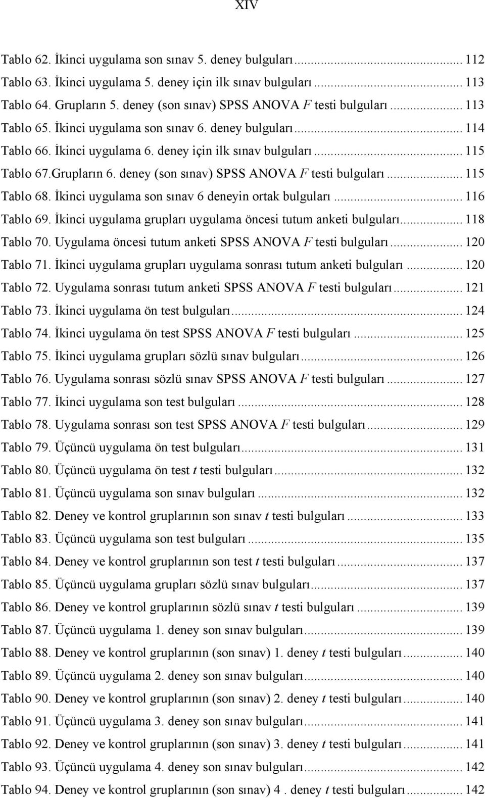 Grupların 6. deney (son sınav) SPSS ANOVA F testi bulguları... 115 Tablo 68. İkinci uygulama son sınav 6 deneyin ortak bulguları... 116 Tablo 69.