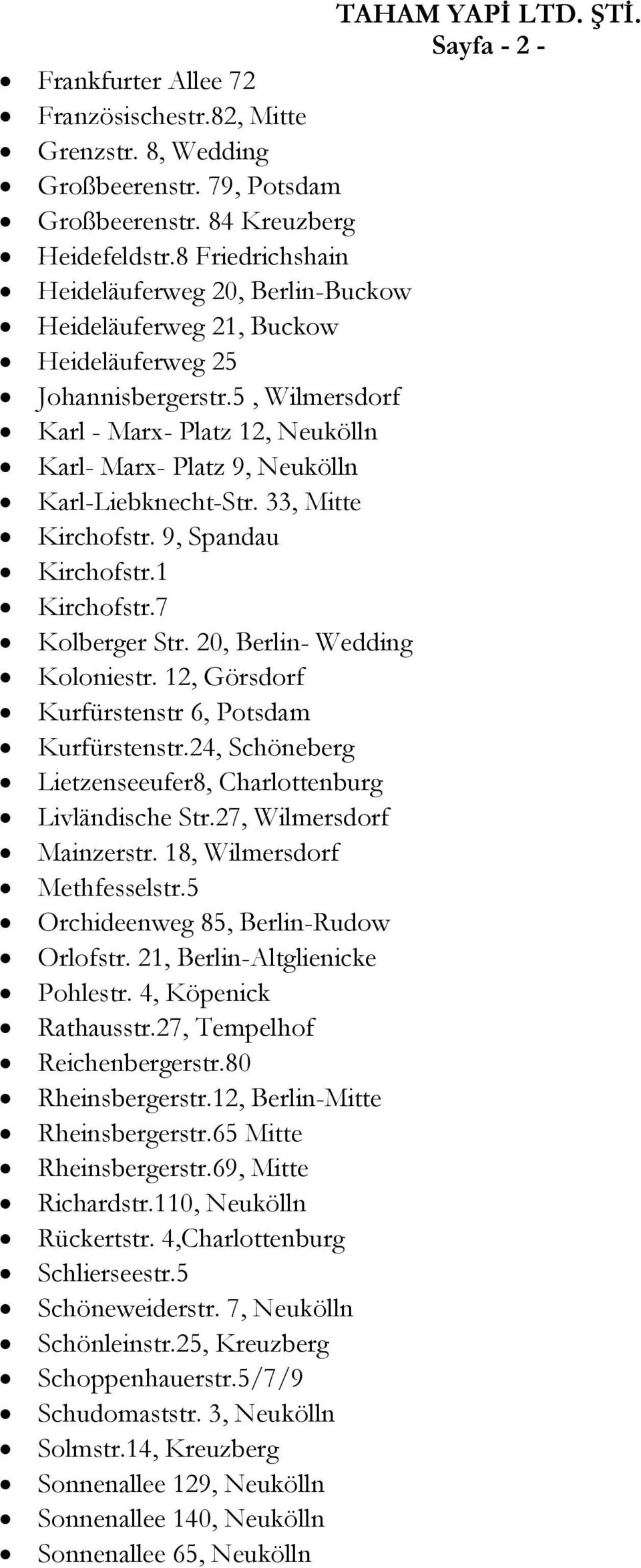 5, Wilmersdorf Karl - Marx- Platz 12, Neukölln Karl- Marx- Platz 9, Neukölln Karl-Liebknecht-Str. 33, Mitte Kirchofstr. 9, Spandau Kirchofstr.1 Kirchofstr.7 Kolberger Str.