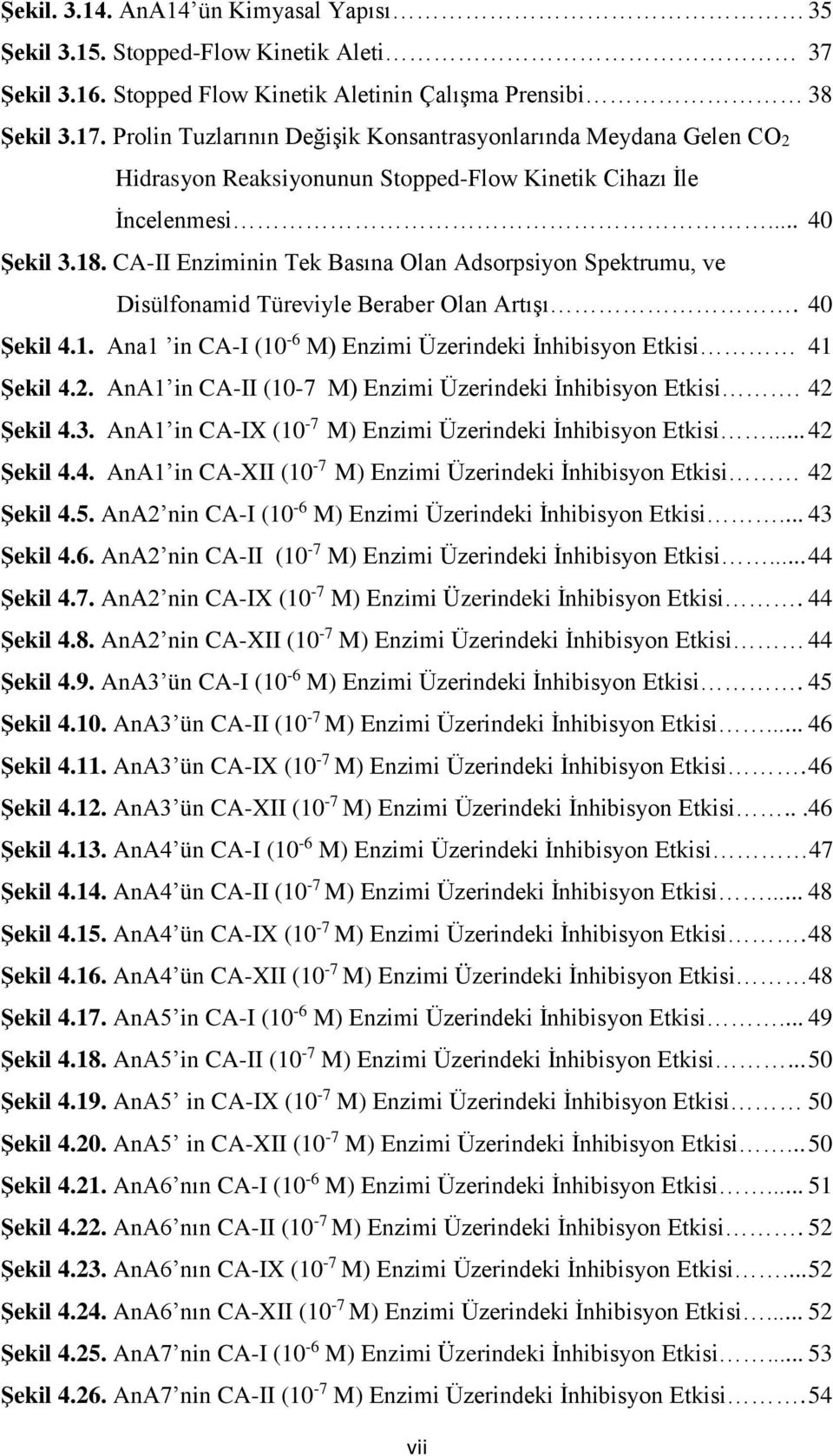 CA-II Enziminin Tek Basına Olan Adsorpsiyon Spektrumu, ve Disülfonamid Türeviyle Beraber Olan Artışı. 40 Şekil 4.1. Ana1 in CA-I (10-6 M) Enzimi Üzerindeki İnhibisyon Etkisi 41 Şekil 4.2.