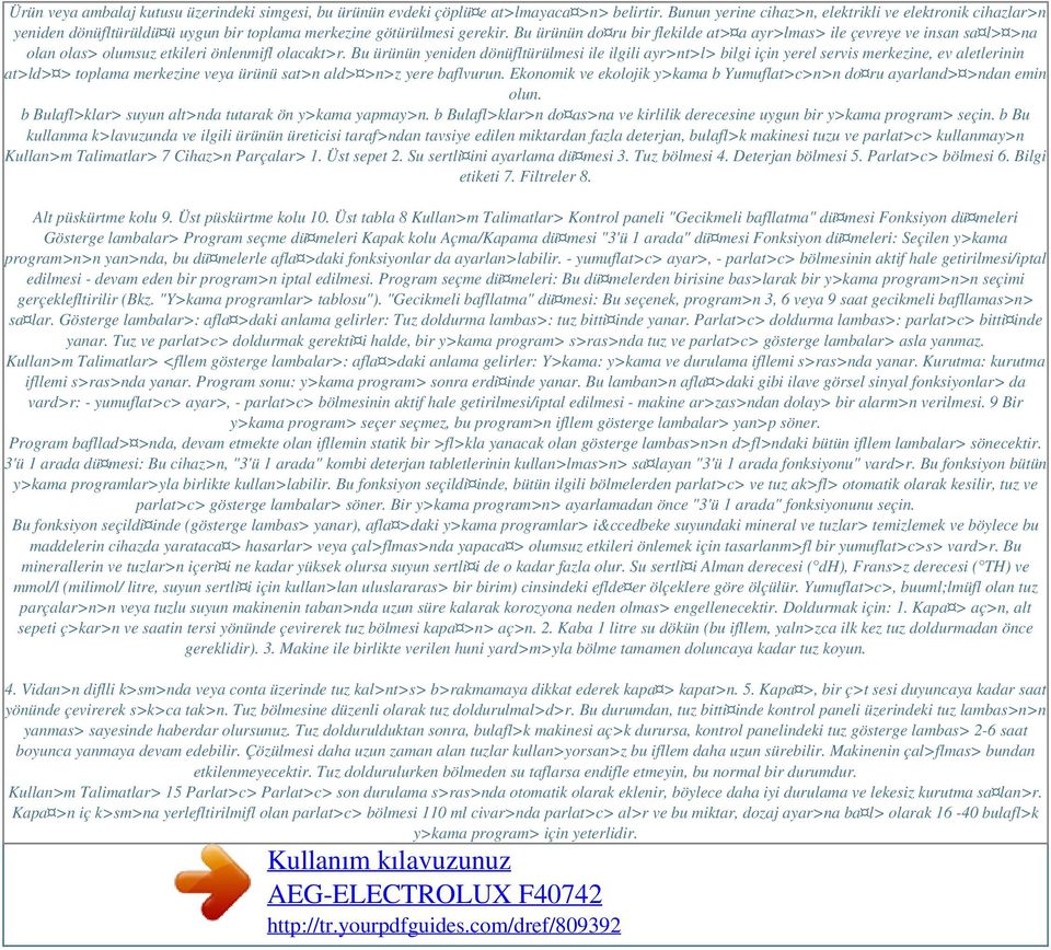 Bu ürünün do ru bir flekilde at> a ayr>lmas> ile çevreye ve insan sa l> >na olan olas> olumsuz etkileri önlenmifl olacakt>r.