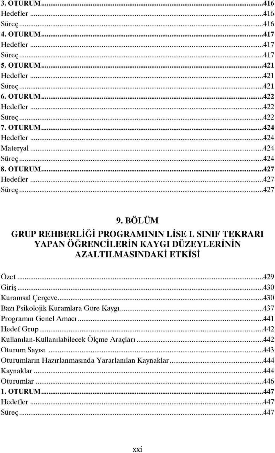 SINIF TEKRARI YAPAN ÖĞRENCİLERİN KAYGI DÜZEYLERİNİN AZALTILMASINDAKİ ETKİSİ Özet...429 Giriş...430 Kuramsal Çerçeve...430 Bazı Psikolojik Kuramlara Göre Kaygı.