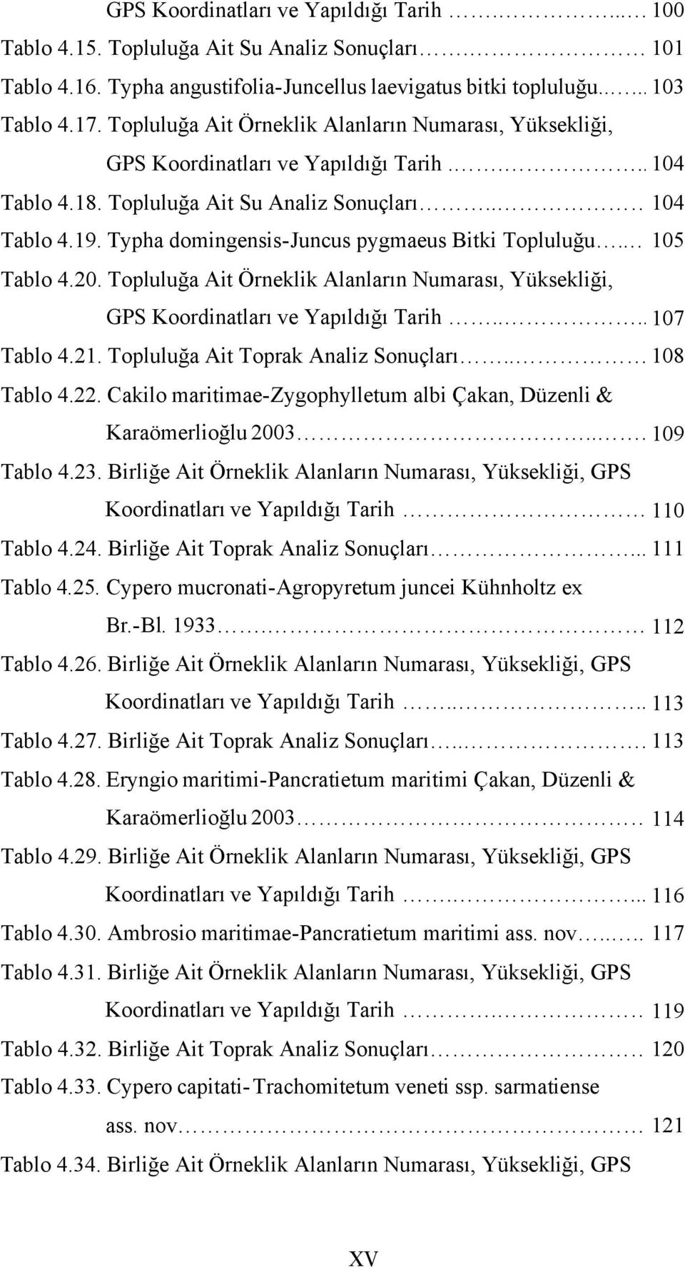 Topluluğa Ait Örneklik Alanların Numarası, Yüksekliği, GPS Koordinatları ve Yapıldığı Tarih 107 Tablo 421 Topluluğa Ait Toprak Analiz Sonuçları 108 Tablo 422 Cakilo maritimae-zygophylletum albi