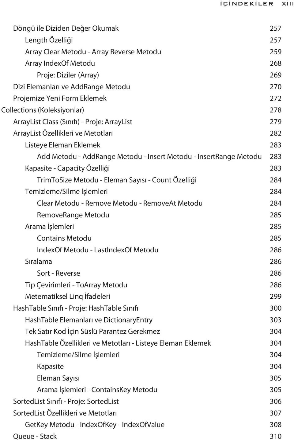 - AddRange Metodu - Insert Metodu - InsertRange Metodu 283 Kapasite - Capacity Özelliği 283 TrimToSize Metodu - Eleman Sayısı - Count Özelliği 284 Temizleme/Silme İşlemleri 284 Clear Metodu - Remove
